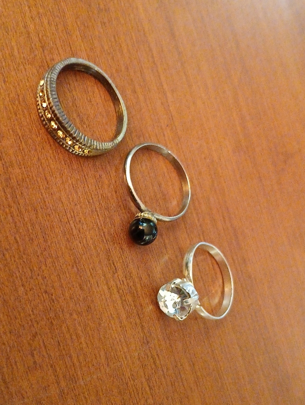 Lot Of 3 Gold and Silver Tone Women’s Fashion Rings with Black Onyx Size 6.75